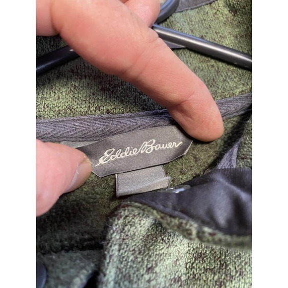 Eddie Bauer Sweater Mens Large Green Fleece Pullover Snap‎ Button Outdoors Warm - Picture 3 of 8